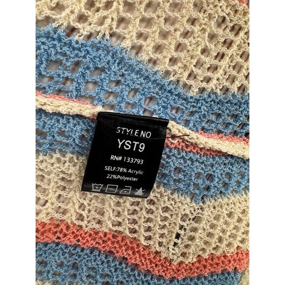 POL Open Knit Cover Up Cardigan Sweater Womens Small Cream Blue Pink - Picture 8 of 11